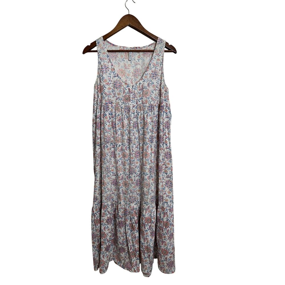 Rachel Pally Floral Block Print Cotton Sleeveless Tired Midi Dress size XS